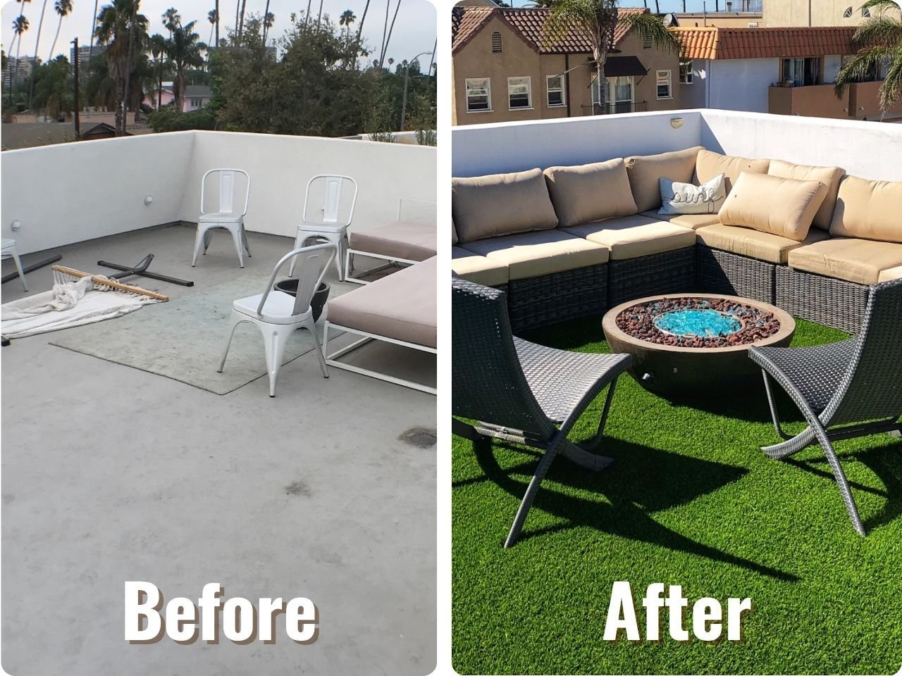 Artificial turf installed on patio