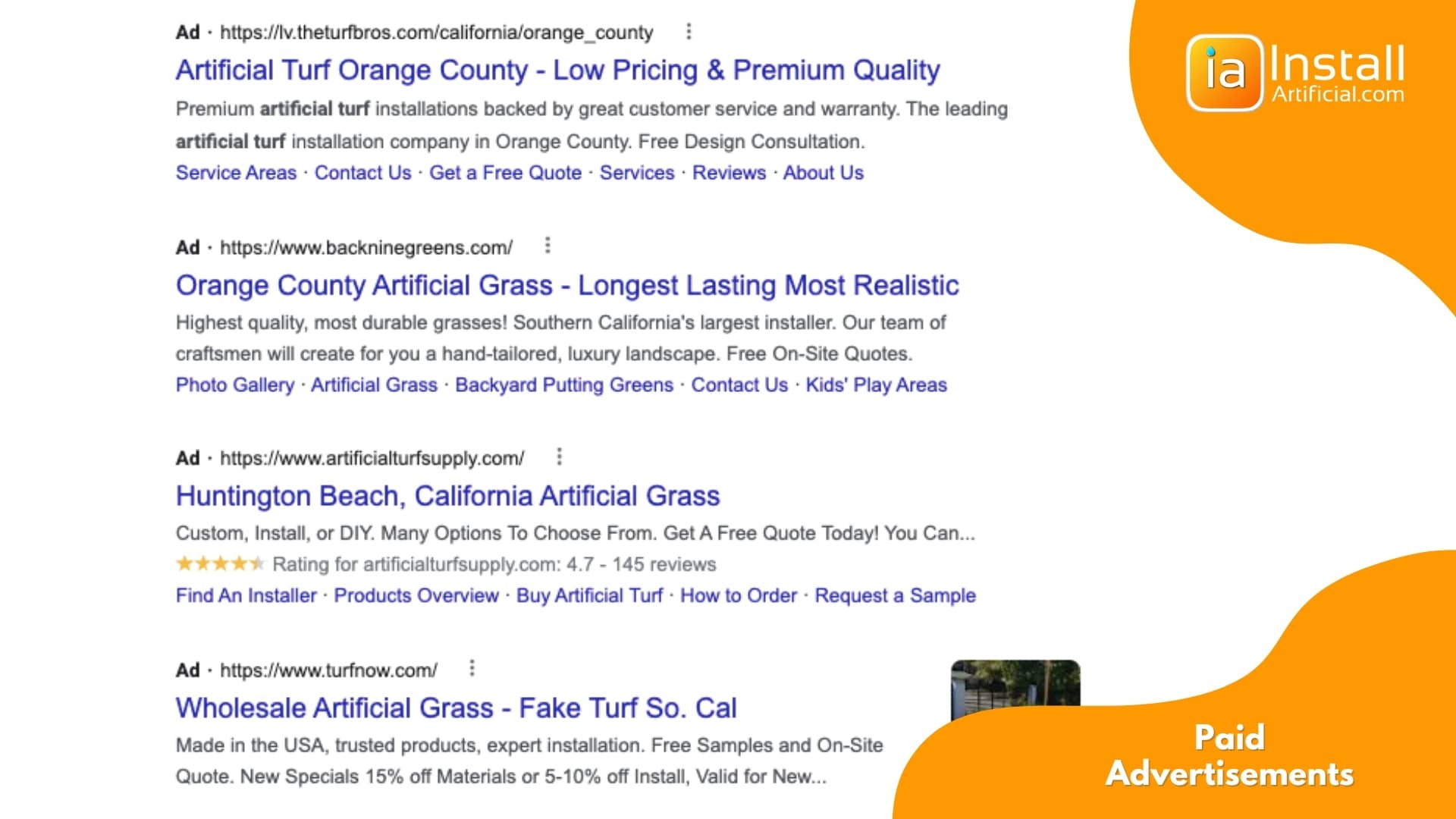 Avoid ads when looking for artificial turf stores near me