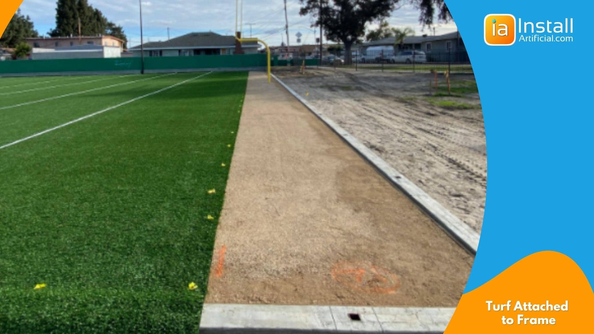 artificial turf attached to a frame for nail-free turf installation