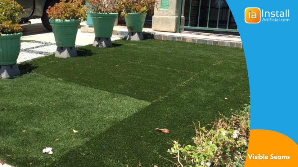 visible seams defect in cheap front yard artificial grass installation project