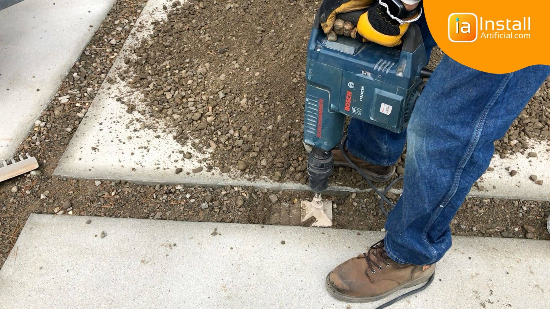 Stamp compaction for turf between concrete slabs