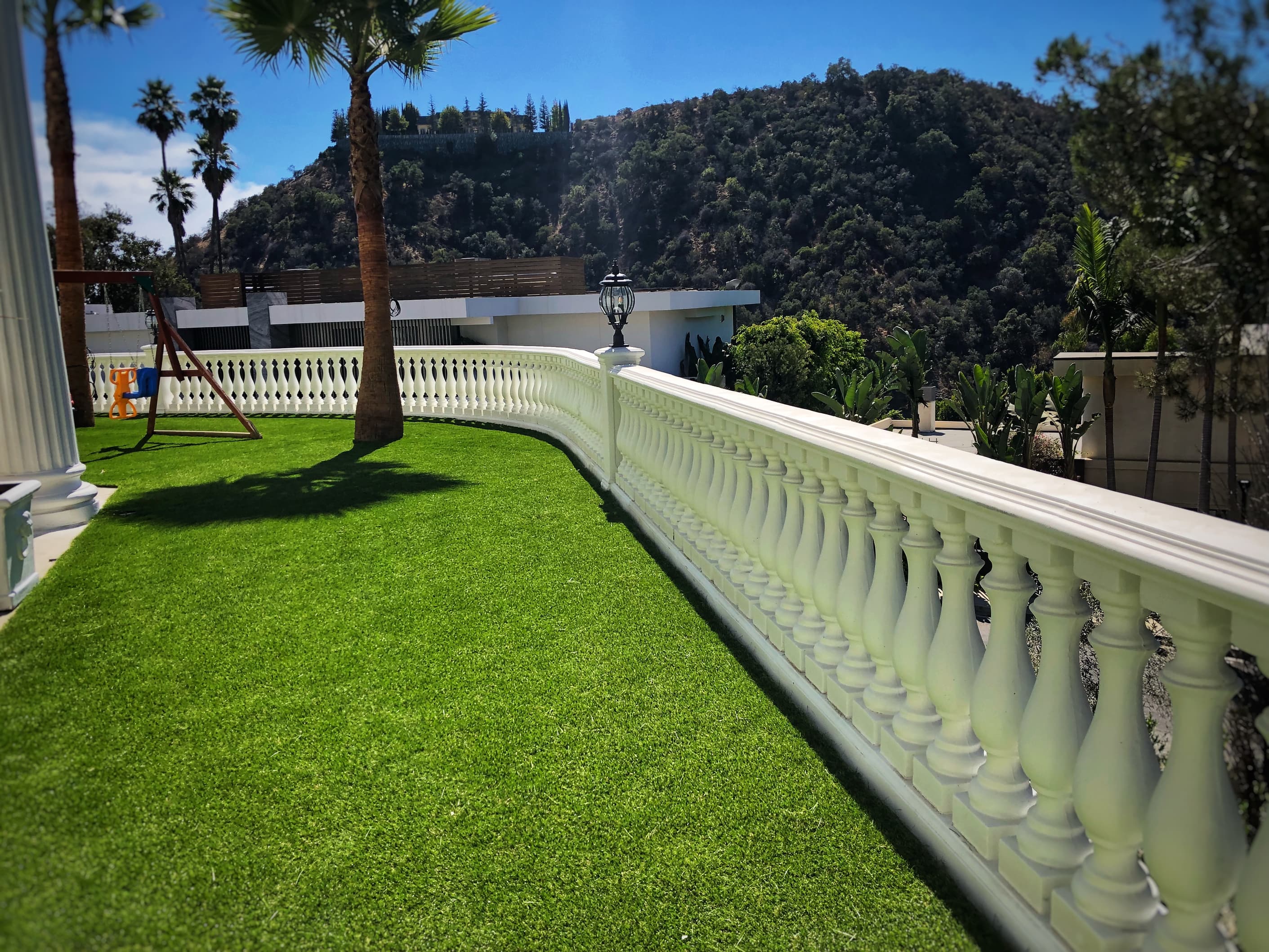 retaining wall and artificial grass