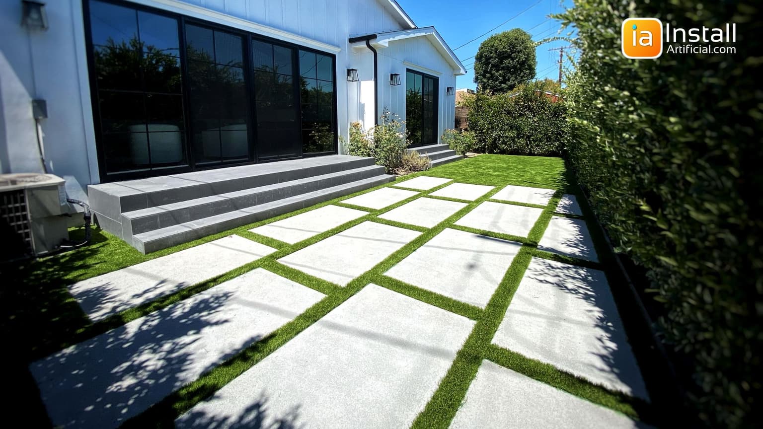 Artificial Grass with Stripes Backyard Renovation Cost